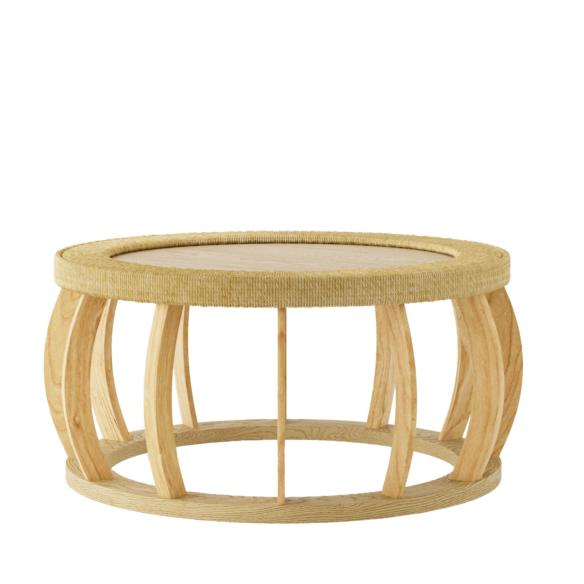 COUCHTISCH Natur 90/90/43 cm aus Massivholz mit Rattandekor - Naturfarben, Holz (90/90/43cm) - PANGIVO