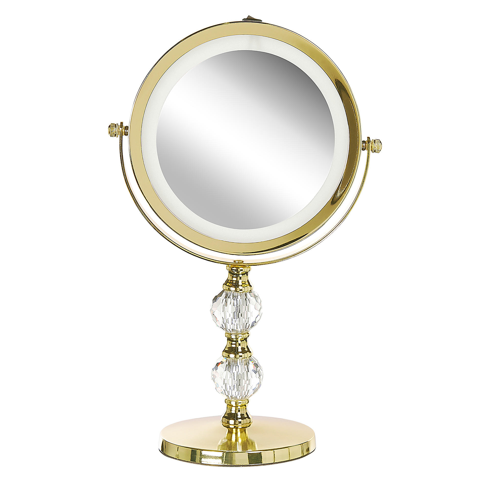 KOSMETIKSPIEGEL gold mit LED-Beleuchtung 18 cm Claira - Goldfarben, Glas (18/34/13cm) - Beliani