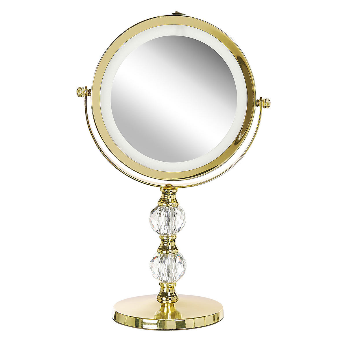 KOSMETIKSPIEGEL gold mit LED-Beleuchtung 18 cm Claira - Goldfarben, Glas (18/34/13cm) - Beliani