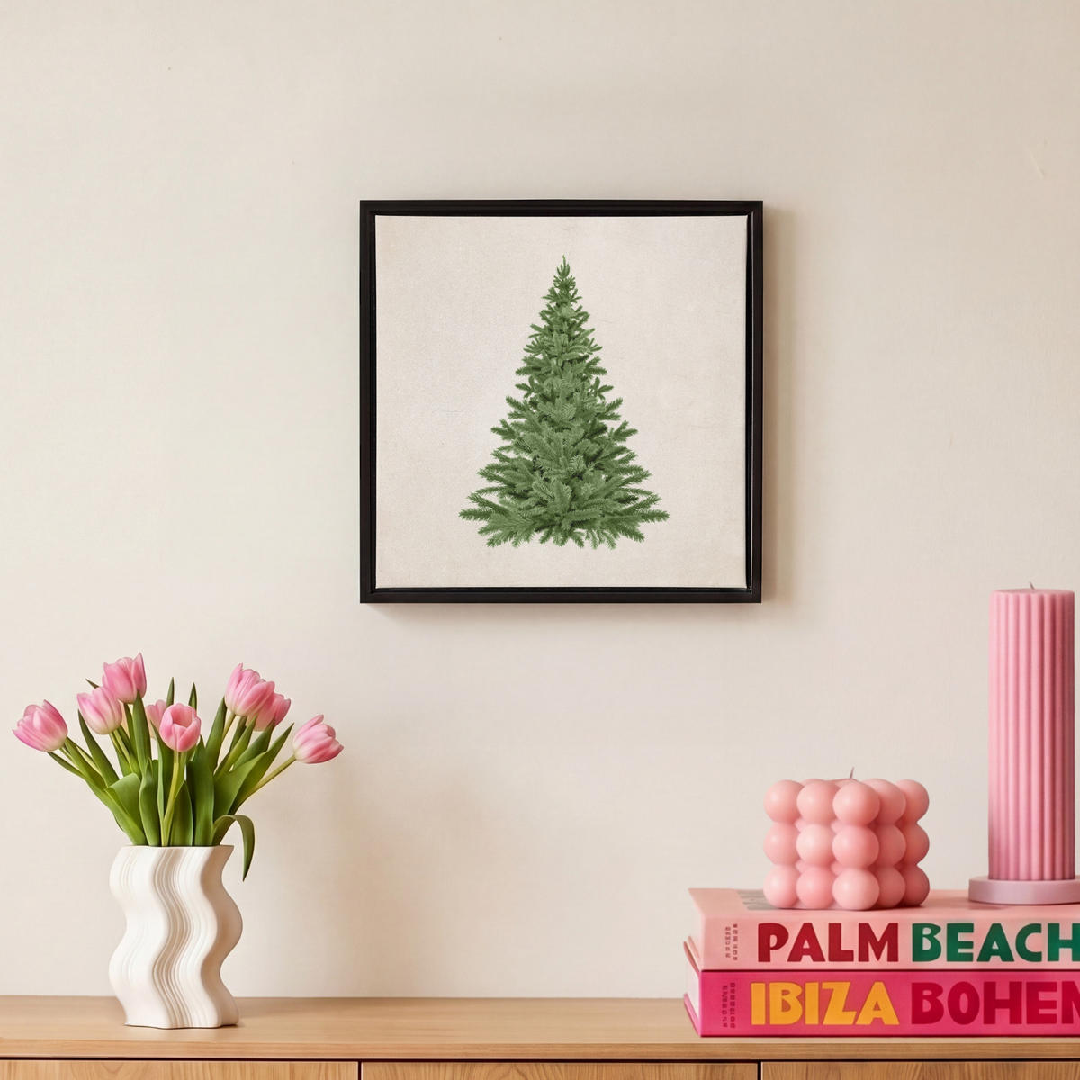 LEINWAND Bilder mit Rahmen - Weihnachtsbaum - Grün - Weihnachten - Feiertage - 20x20 - Olivgrün, Textil (20/20cm) - MuchoWow
