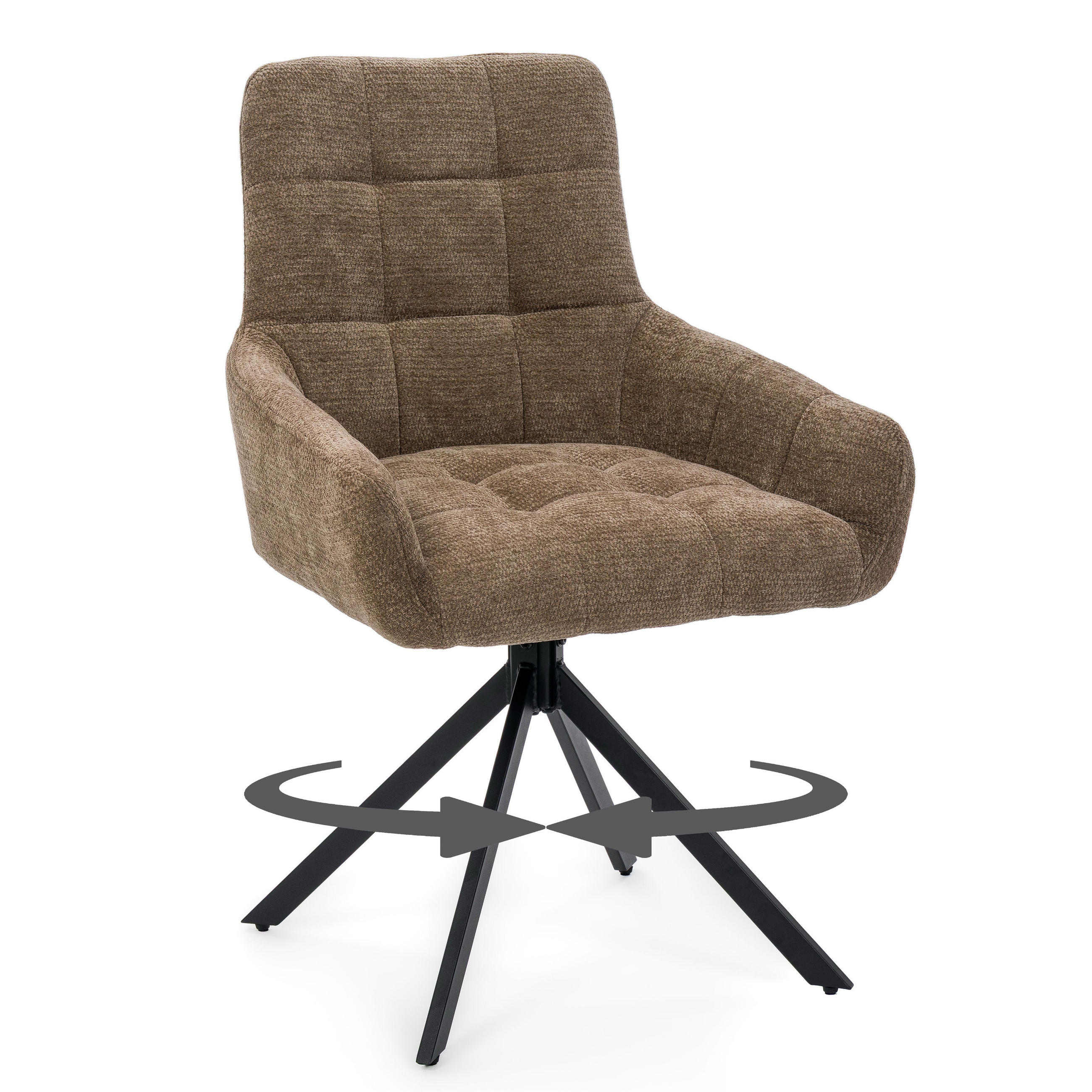 STUHL FUNO drehbar gepolsterter mit Steppung - braun - Chenille - Schwarz/Braun, Textil/Metall (58/87/60cm) - NEW HOME
