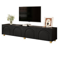 TV-LOWBOARD 180 x 35 x 40 cm, 4 Türen, Relieffront, Metallfüße, Schwarz - Schwarz, Holzwerkstoff (180/40/35cm)