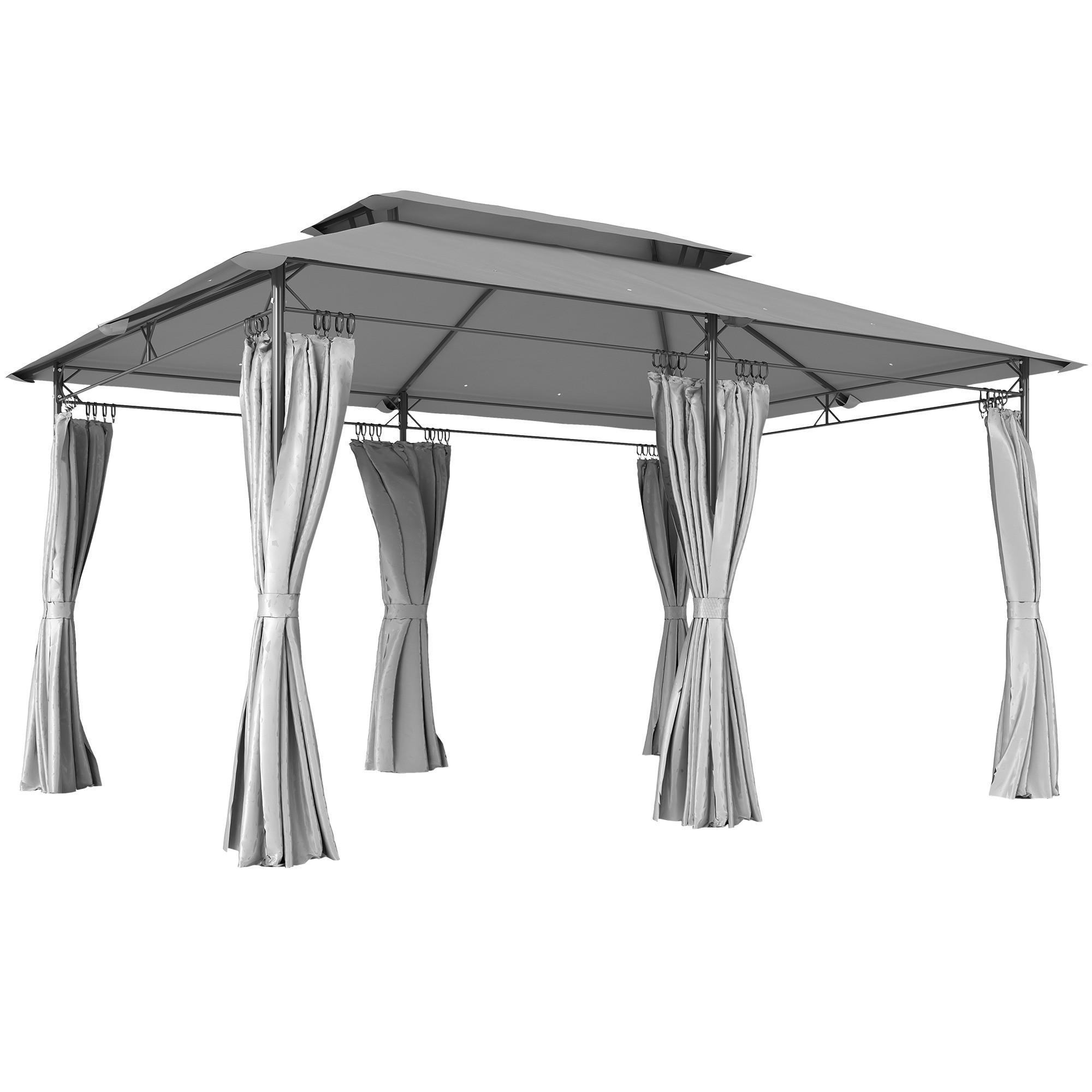 GARTENPAVILLON Doppeldach, 6 Seitenteile, Wasserabweisend, Für Garten Terrasse, 4x3 m, Dunkelgrau - Dunkelgrau, Metall (397/273/297cm)