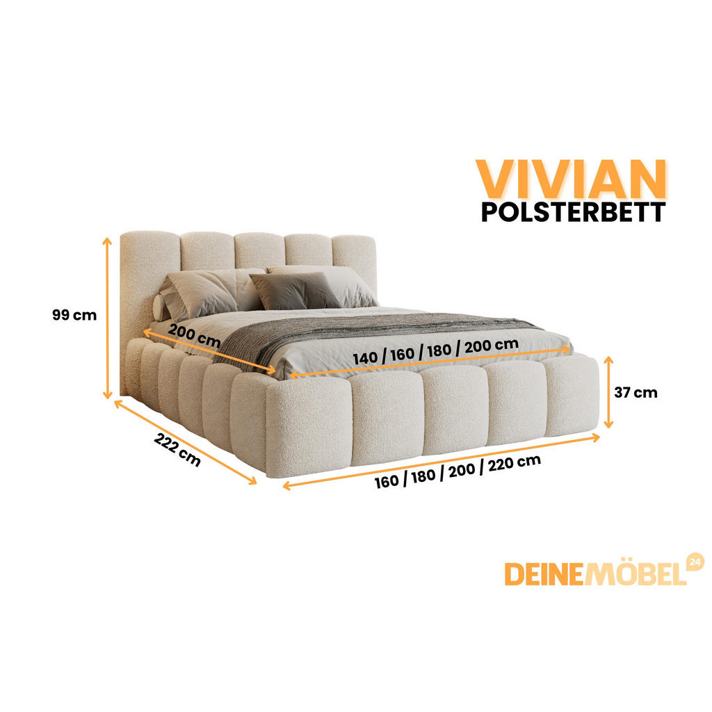 Thumbnail - Deine Möbel 24 Polsterbett, Creme, Holzwerkstoff, Holz, Textil, 160x200 cm, Schlafzimmer, Betten, Polsterbetten