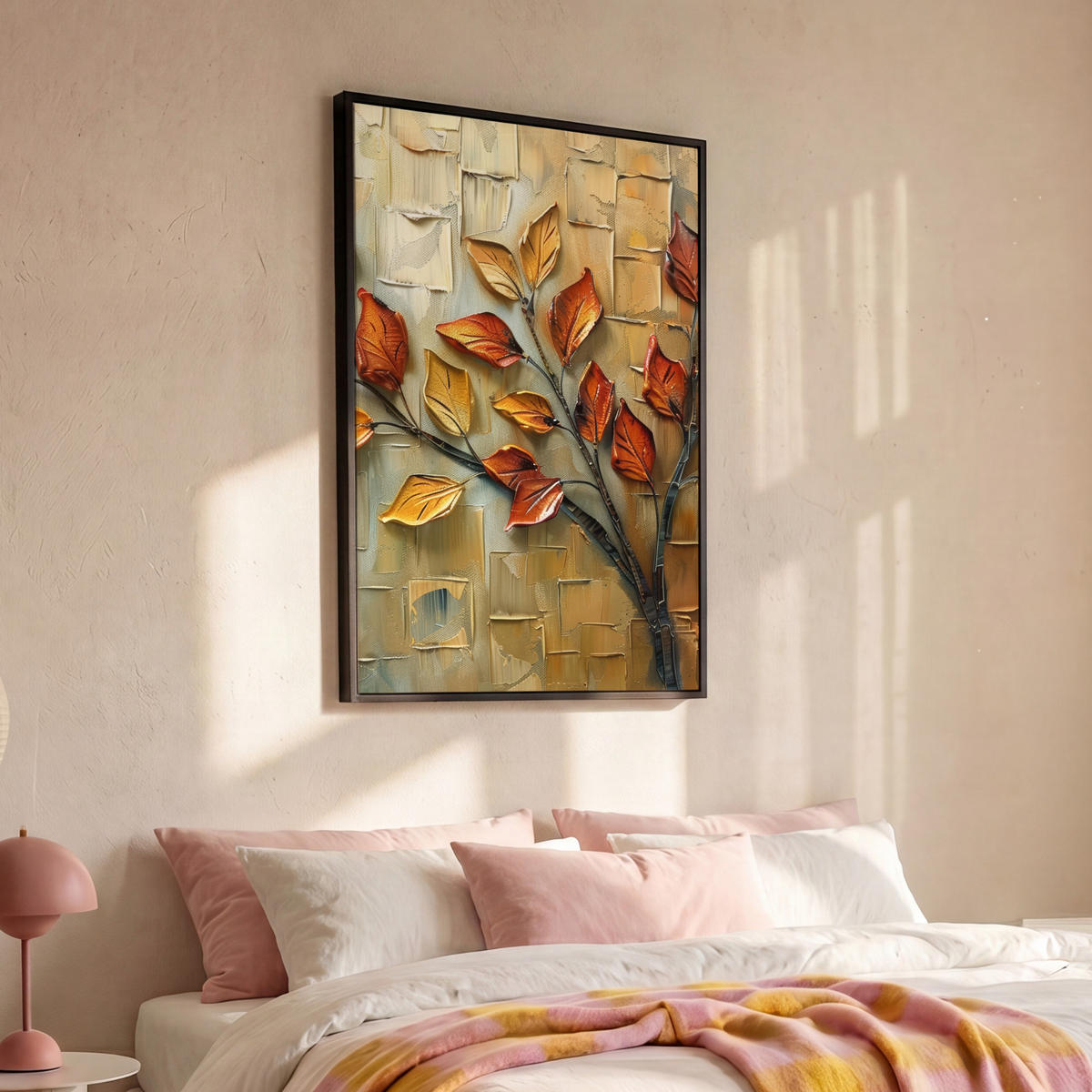 LEINWAND Bilder mit Rahmen - Baum - Abstrakt - Natur - Kunst - 80x120 - Goldfarben, Textil (80/120cm) - MuchoWow