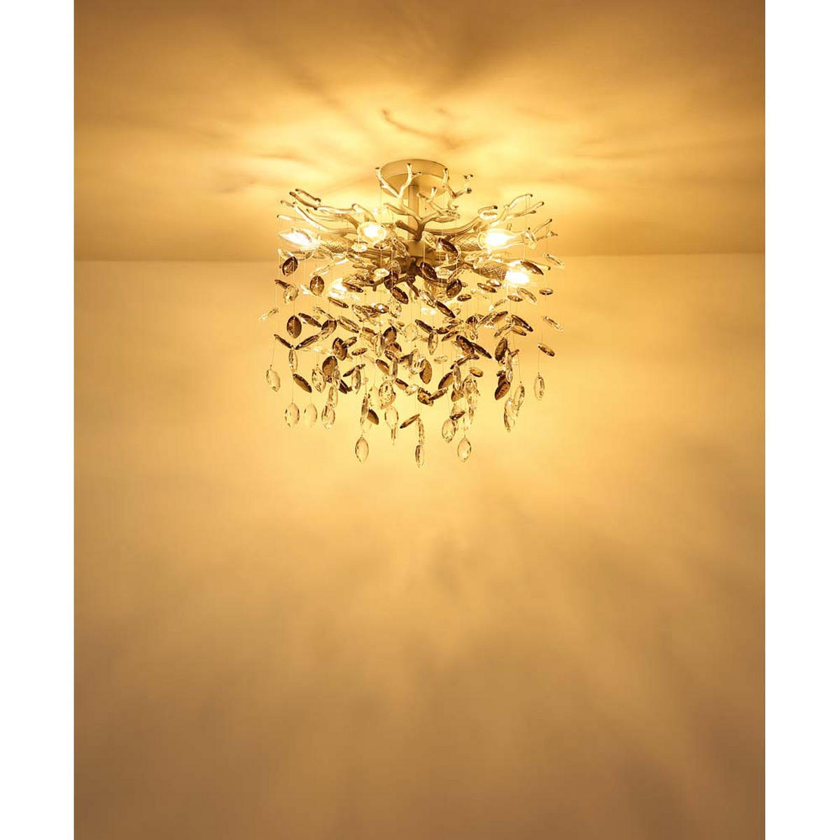 DECKENLEUCHTE Metall, Anthrazit, rauchfarbene Kristalle - Anthrazit, Glas (50/50/54cm) - Globo Lighting