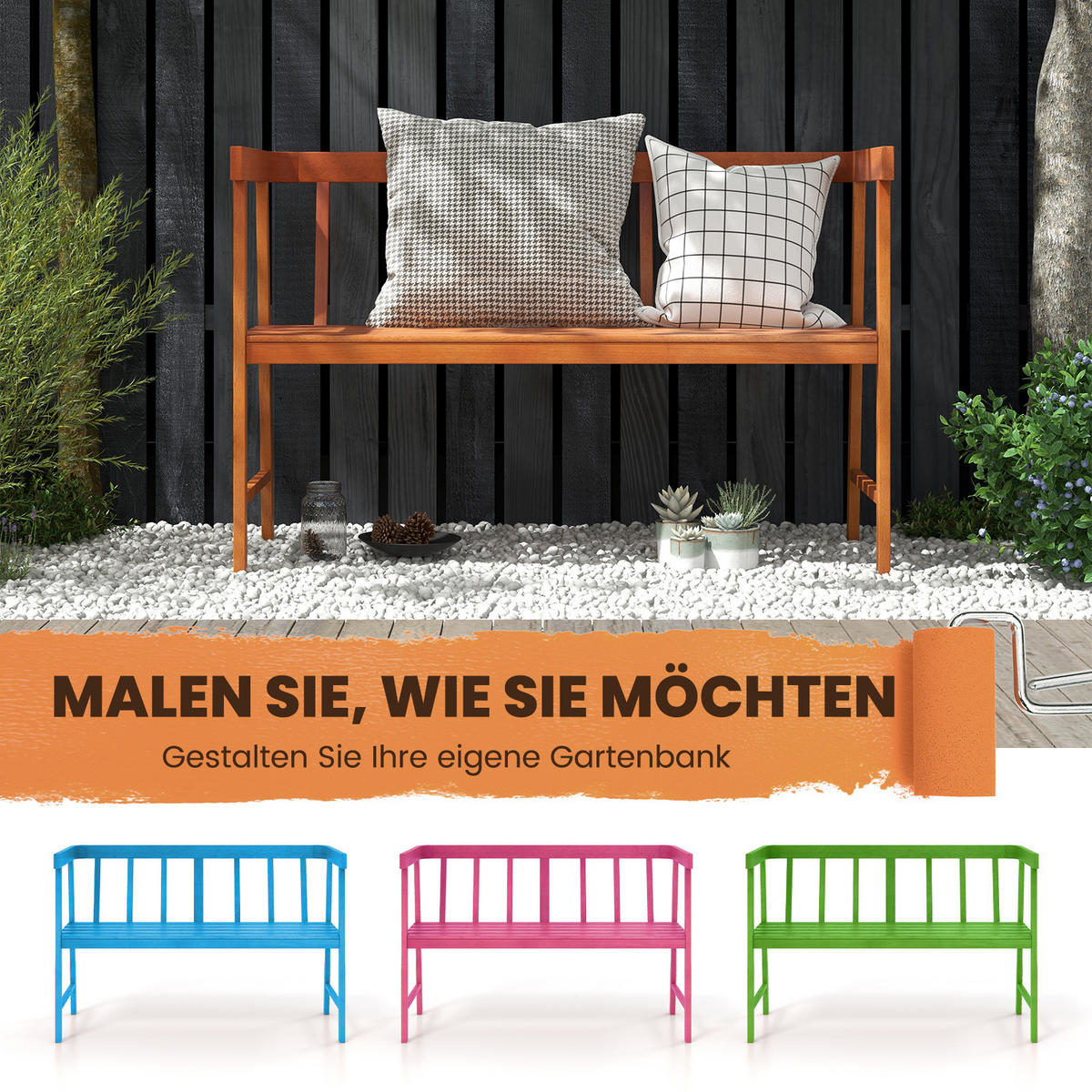 GARTENBANK Natur - Naturfarben, Holz (110/72/46cm) - COSTWAY