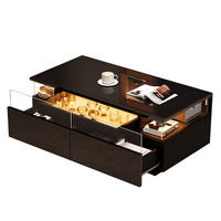 COUCHTISCH 90/45/35.5 cm in Schwarz aus MDF und Glas mit LED-Licht und Stauraum - Schwarz, Holzwerkstoff (90/45/35.5cm) - OKMYHOME