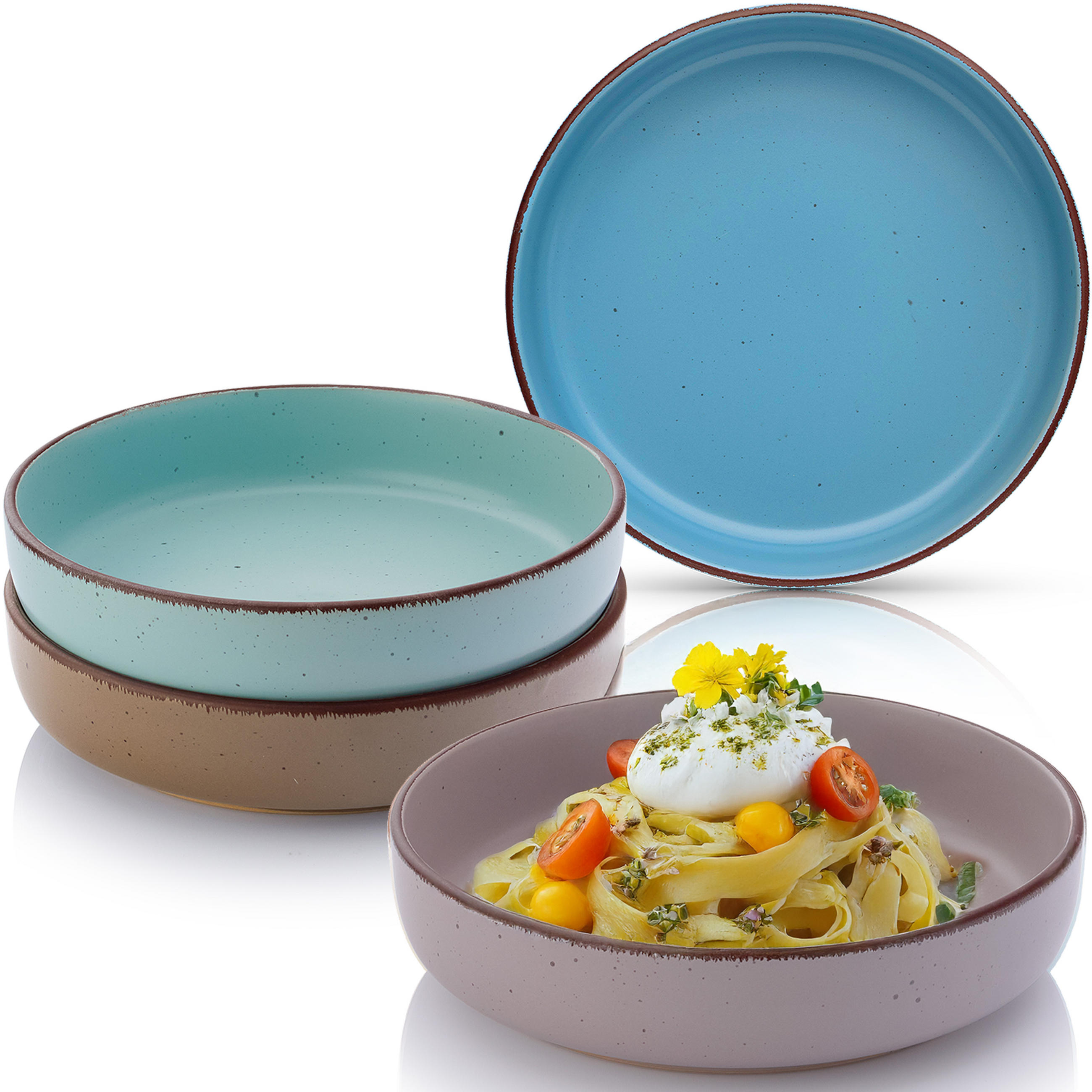 PASTASCHALEN BOMBAY MEERESBODEN - 4 teilig aus Steingut - Blau/Braun, Stein (20.5cm) - Sänger