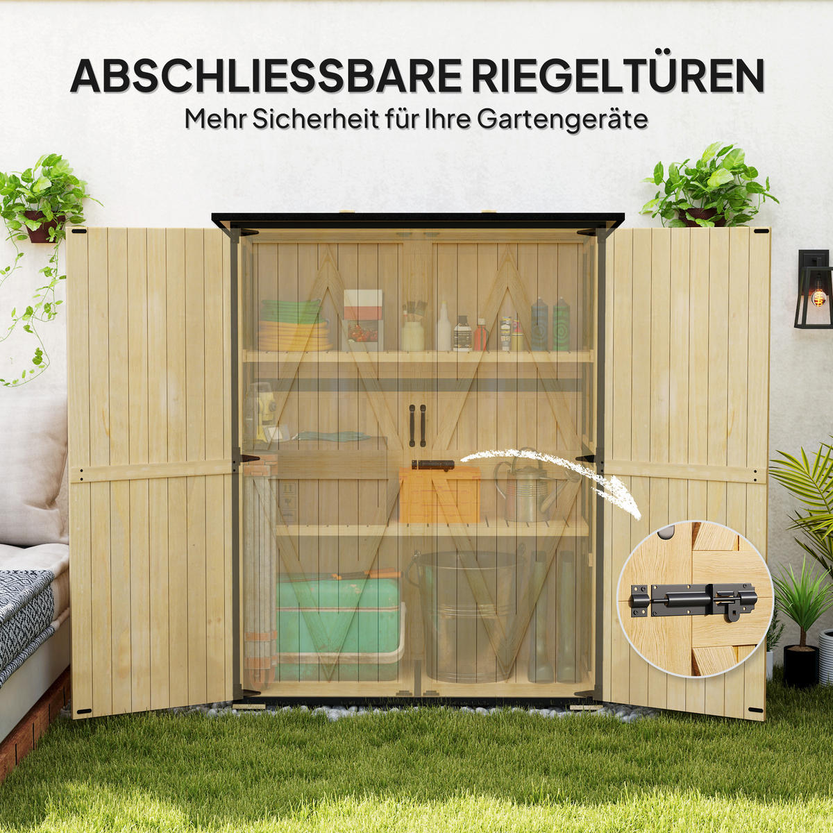 GARTENSCHRANK DE-09217 Naturholz - Naturfarben, Holz (74/173/140cm) - ComfortXL