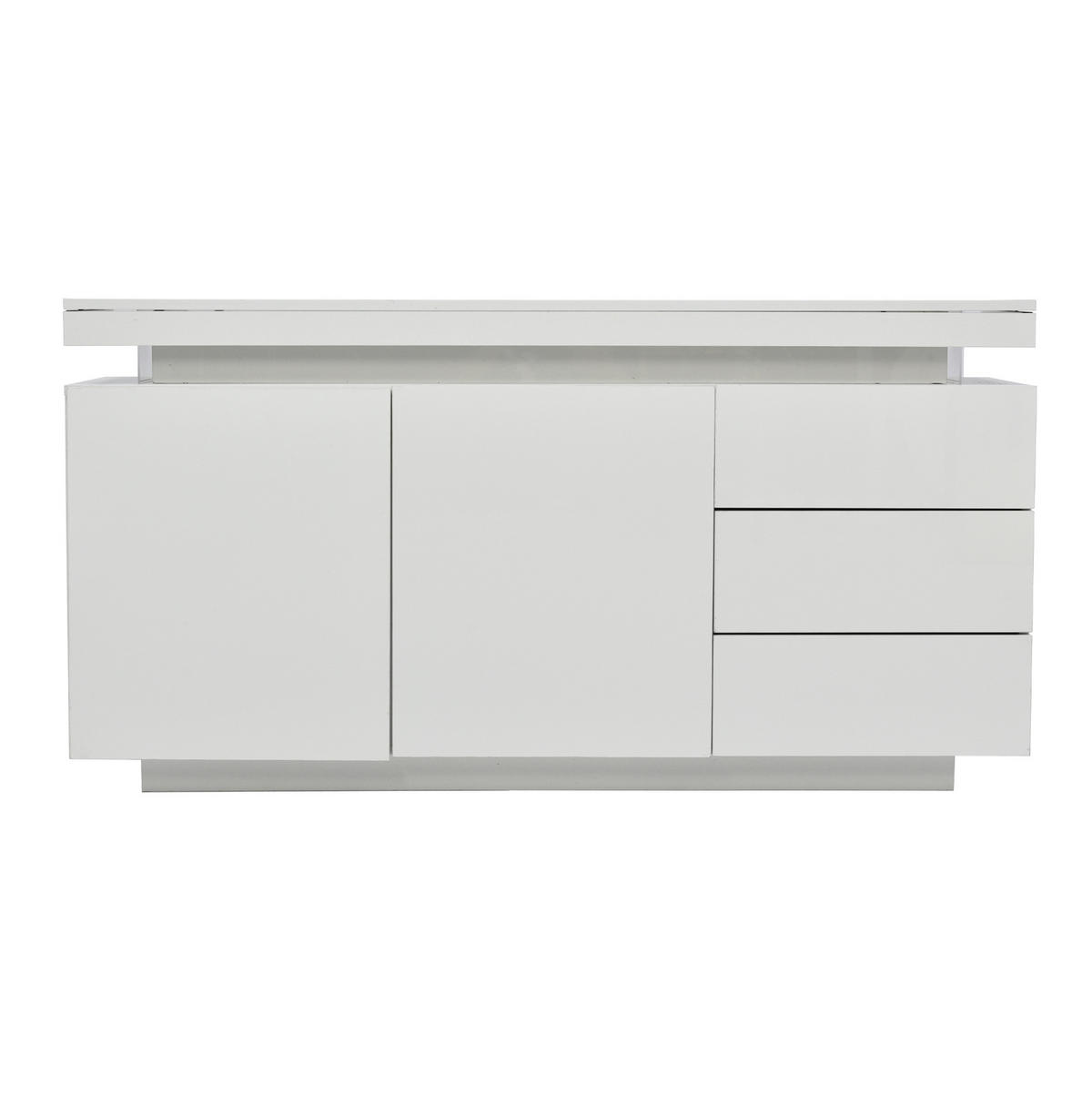 KOMODA z dřevotřísky 140x35x72,5 cm bílá s LED osvětlením, 2 dvířky, 3 zásuvkami a vysokým leskem - bílá, kompozitní dřevo (140/72/38cm) - Modfu