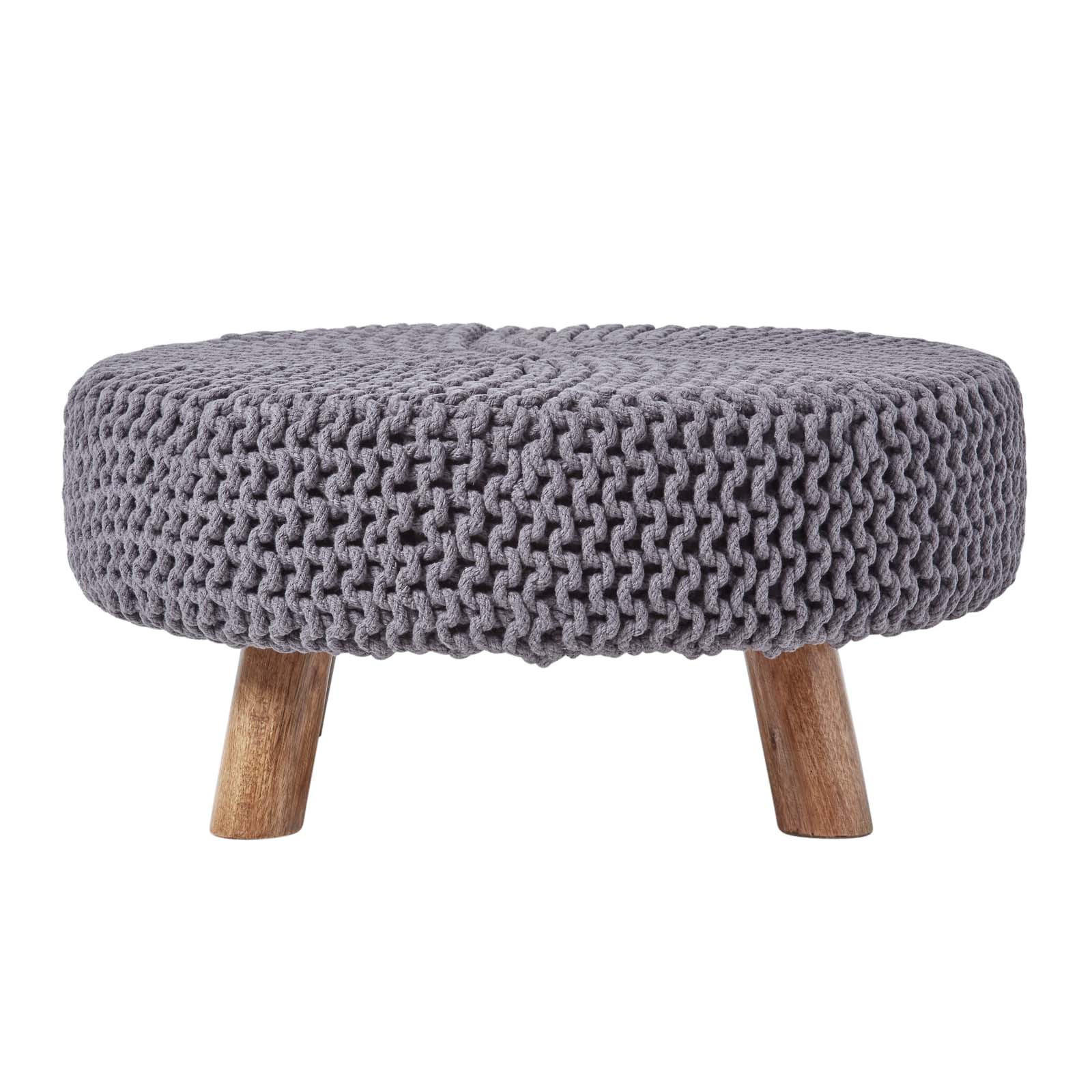 STRICK-HOCKER grau, rund 62/62/30 cm - Grau, Textil (62/30/62cm) - Homescapes