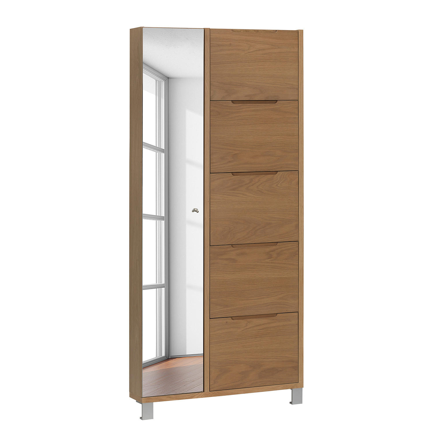FURNIERTER SCHUHSCHRANK mit Spiegeltür - Eichefarben, Holzwerkstoff/Metall (84/185/17cm) - home24
