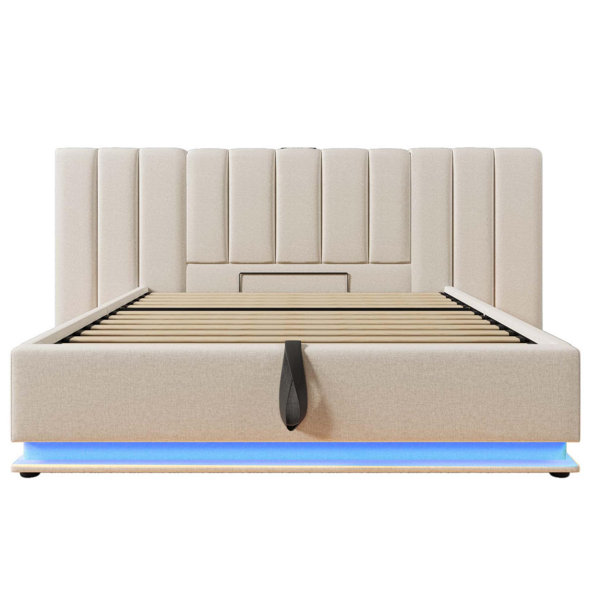 POLSTERBETT mit Stauraum, LED & Ladefunktion 160x200 cm Leinen Beige - Beige, Metall (160/200cm) - Meubliv