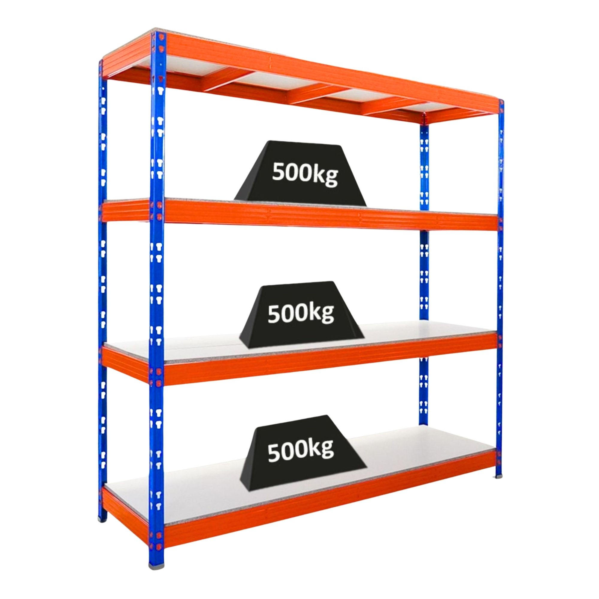 SCHWERLASTREGAL Rhino 200x200x60 cm 4 Melamin-Ebenen 16mm Fachlast 500 kg Blau/Orange - Blau/Orange, Metall (200/200/60cm) - PROREGAL
