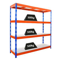 SCHWERLASTREGAL Rhino 200x200x60 cm 4 Melamin-Ebenen 16mm Fachlast 500 kg Blau/Orange - Blau/Orange, Metall (200/200/60cm) - PROREGAL