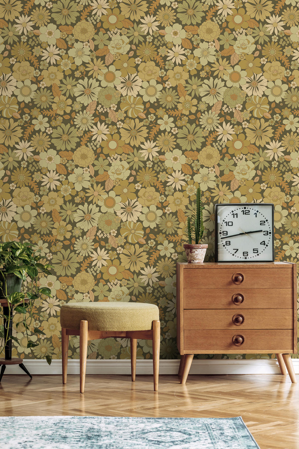 TAPETE Retro Blumen 50 x 900 cm - Grün, Papier (50/900cm) - ESTAhome