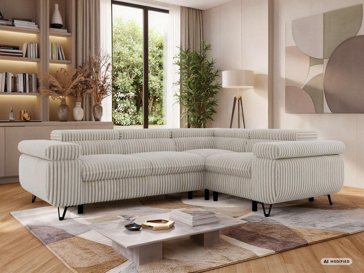 ECKSOFA ORSO L Beige Cord - Rechts Seite - Beige/Creme, Textil/Metall (268/197cm) - MKS