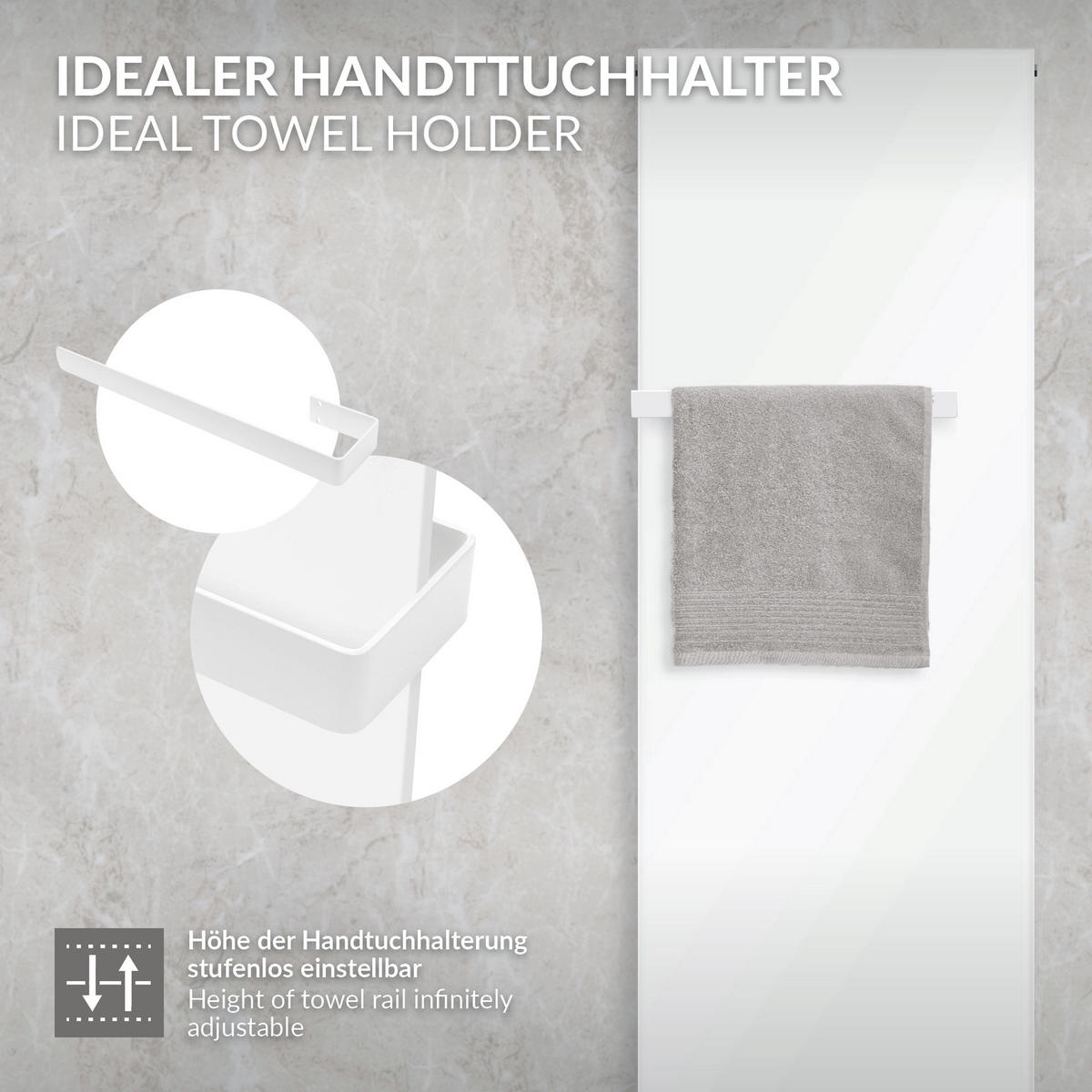 HANDTUCHHALTER 50 cm aus Stahl Weiß Wandmontage für Bad & Küche - Weiß, Metall (40/4/50cm) - LuxeBath