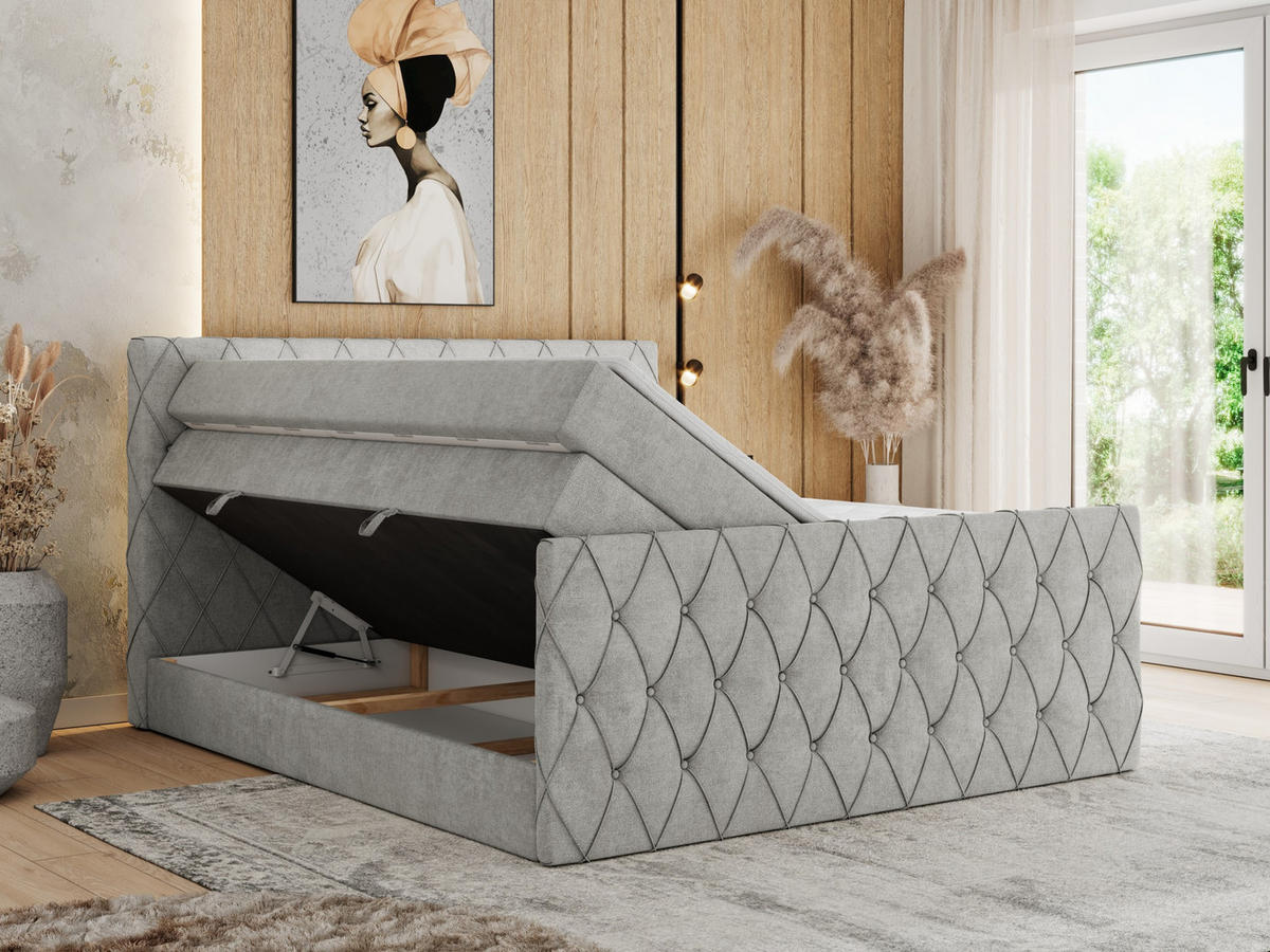 BOXSPRINGBETT MIREN KING DUO 120/200 Hellgrau Struktur - H4 - Hellgrau, Holz/Textil (120/200cm) - MKS