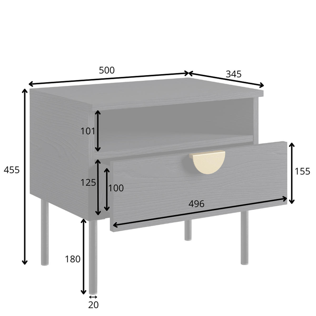 NACHTTISCH VIDIS Nachtschrank 2-er Set, Modern - Schwarz, Holzwerkstoff (50/46/35cm) - KONSIMO®