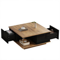 COUCHTISCH 70x70x31,5cm Hochglanz-Wohnzimmertisch mit 3 Schubladen Schwarz-Holz - Schwarz, Holz (81.89/78.74/14.66cm) - Raelunyi