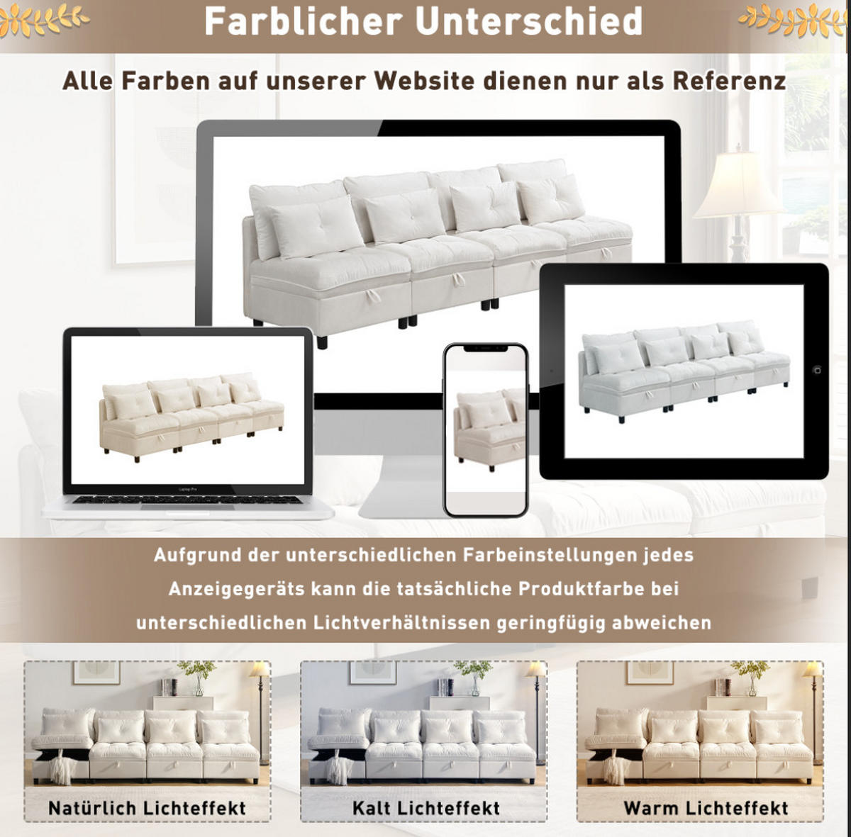 SOFA 4-Sitzer Chenille mit Stauraum und Schlaffunktion Beige 274/76/87 cm - Beige, Textil (274/87/76cm) - Redom