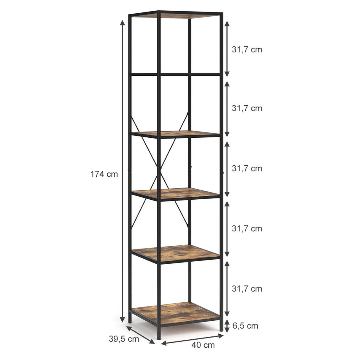 RAUMTEILER Fyrk Antikholz 40 x 174 cm 2er Set - Alteiche/Schwarz, Holzwerkstoff (40/174/39.5cm) - Vicco