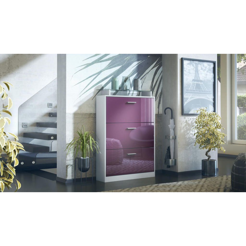 Thumbnail - Vladon Schuhschrank, Brombeere, Holzwerkstoff, 89x128x23 cm, Garderobe, Schuhaufbewahrung, Schuhschränke
