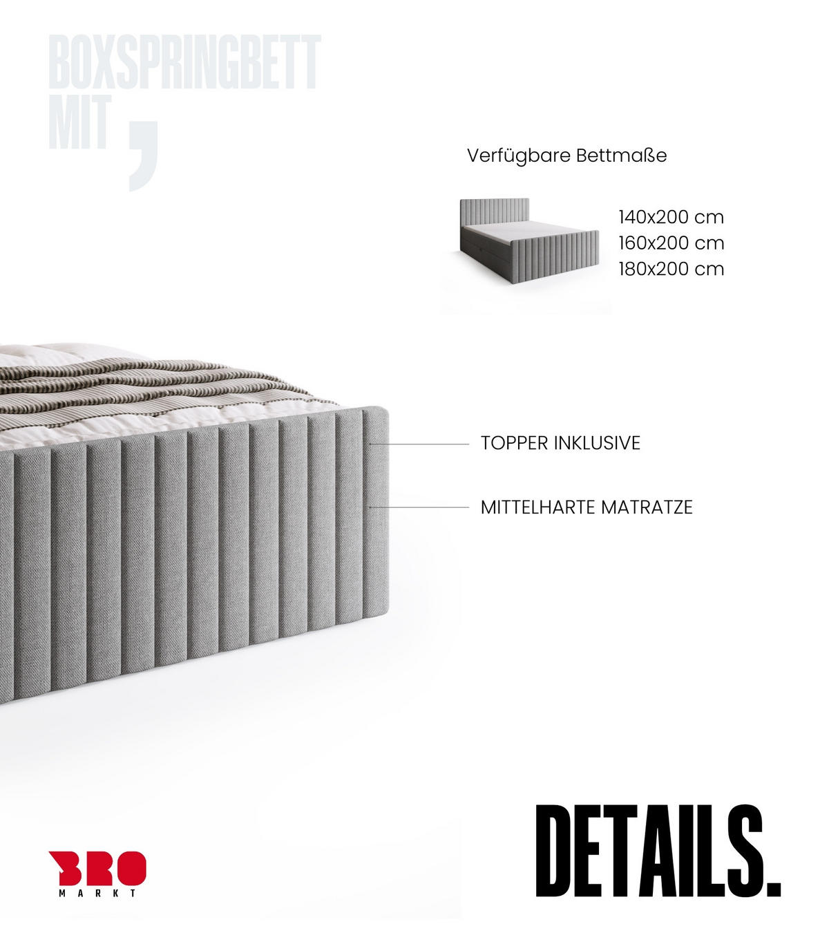 BOXSPRINGBETT Dream Duo mit Topper 140/200 Grau - Grau, Kunststoff (140/200cm) - Bromarkt