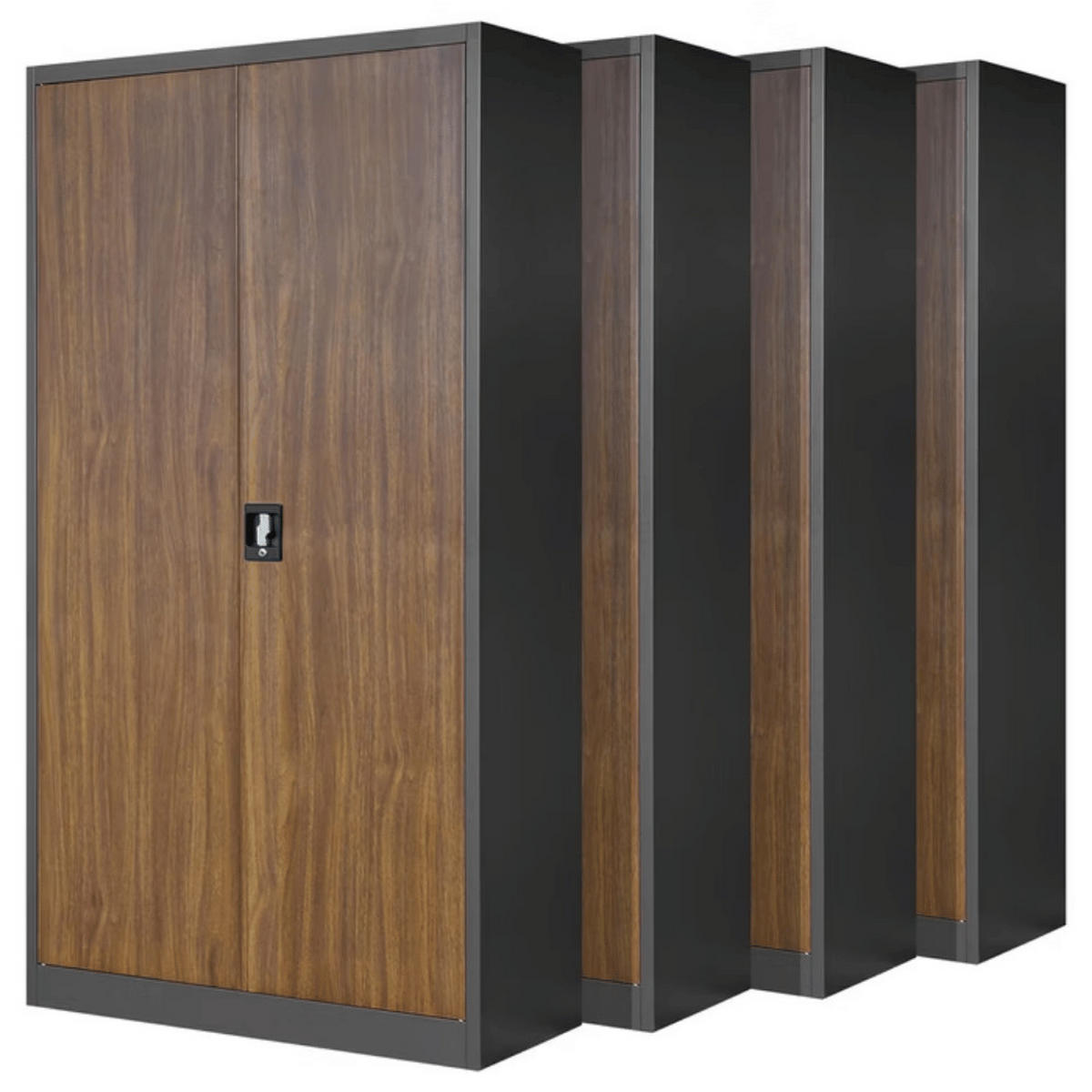 AKTENSCHRANK abschließbar 4er Set KADO 195x90x40cm Anthrazit-Nussbaum - Anthrazit, Metall (90/195/40cm) - DELUKE