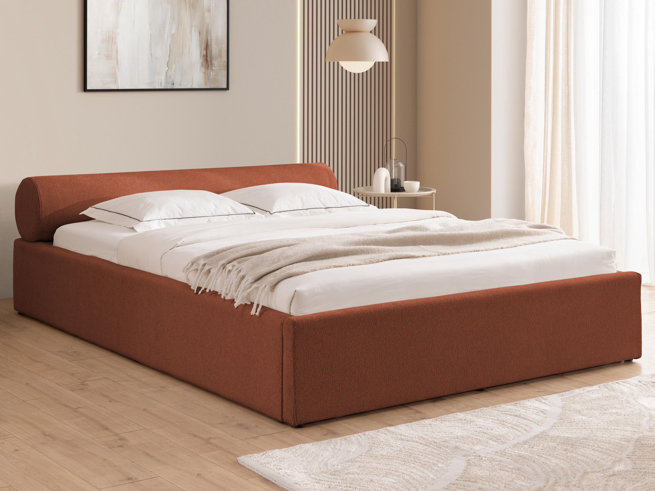 POLSTERBETT 200/200 cm Josy im Designer-Look mit Bettkasten und Lattenrost aus Terrakotta Chenille-Stoff - Terra cotta/Schwarz, Holz/Kunststoff (200/200cm) - S-Style Möbel