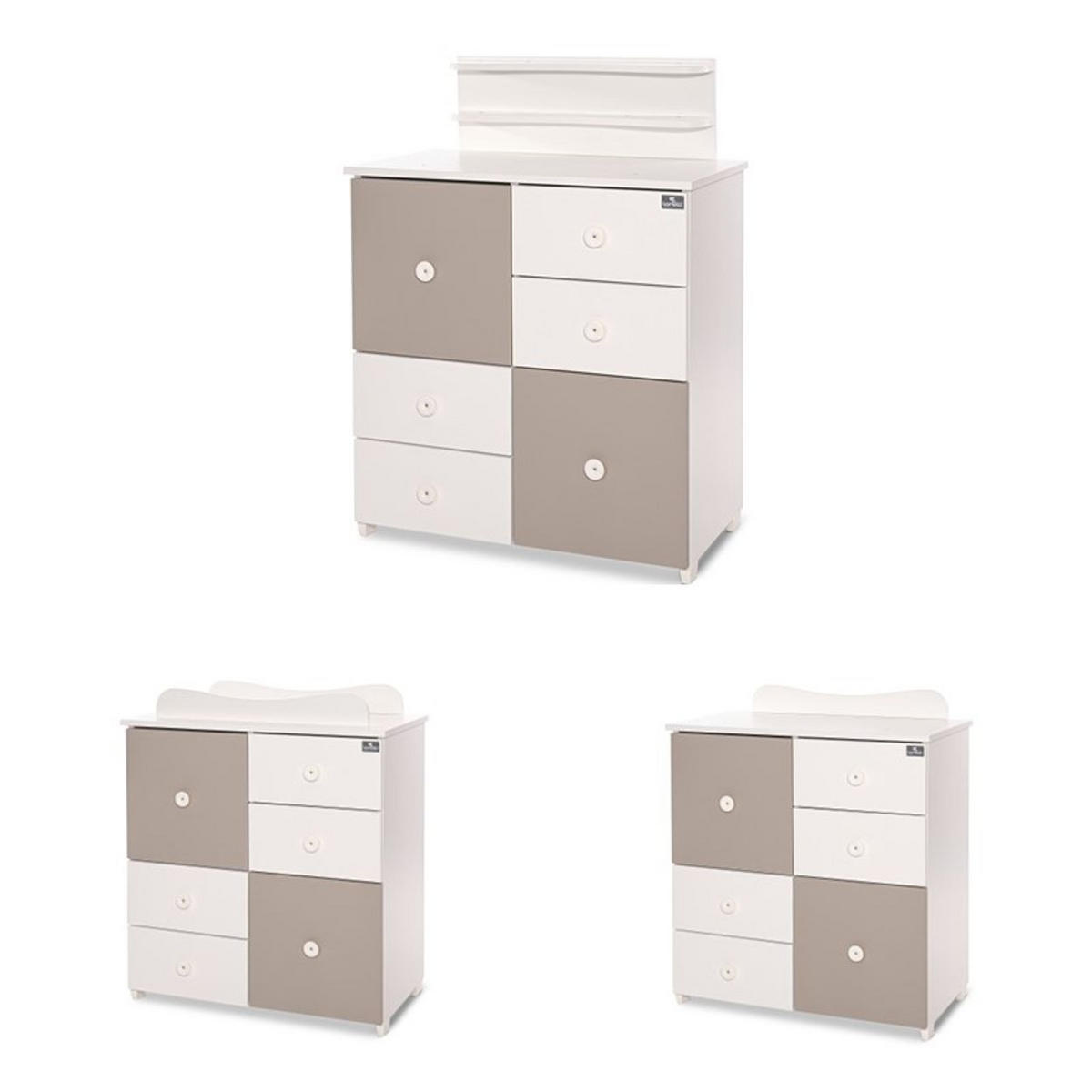 KOMMODE Cupboard dunkelbraun weiß 83 x 71 cm, 4 Schubladen, 2 Türen, Regalboden, Wickelplatz, umbaubar - Braun, Holzwerkstoff (71/96/83cm) - Lorelli