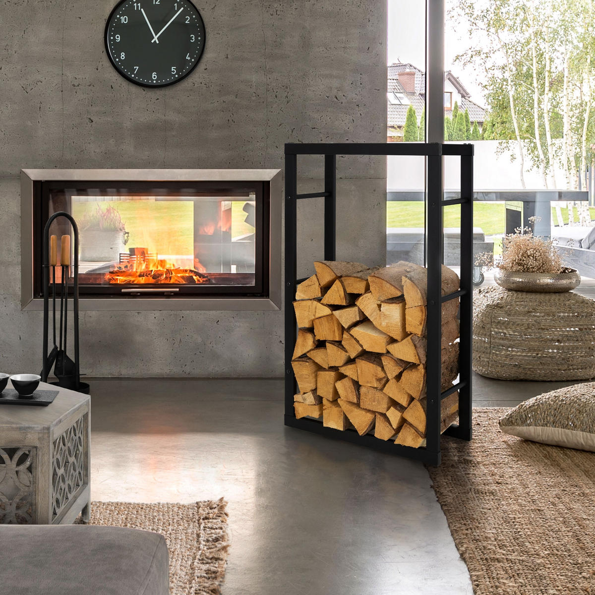 KAMINHOLZREGAL - Schwarz, Metall (25/100/60cm) - ML-DESIGN
