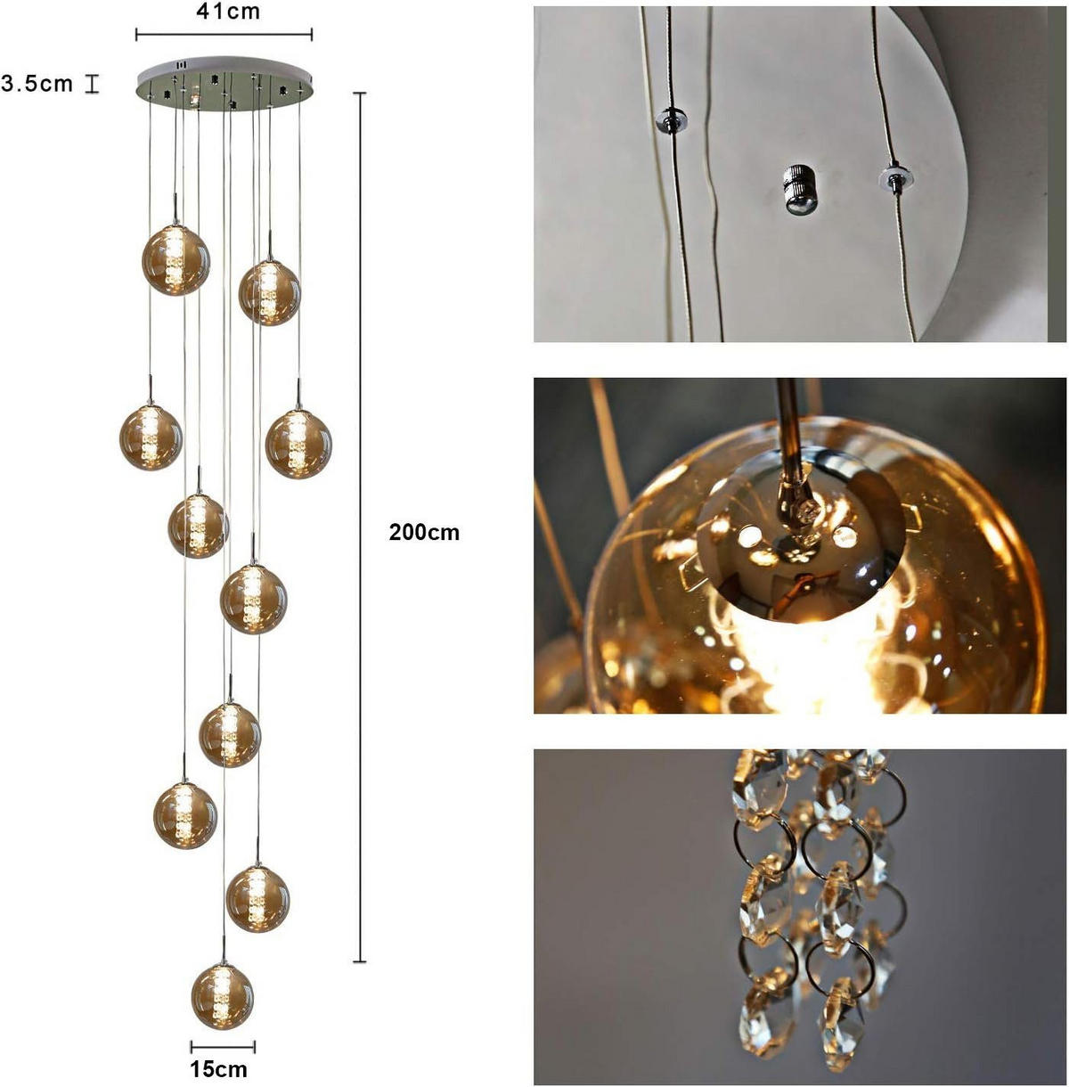 LED-HÄNGELEUCHTE Liorfalk 41/200/41 cm - Grau, Glas (41/41/200cm) - ZMH