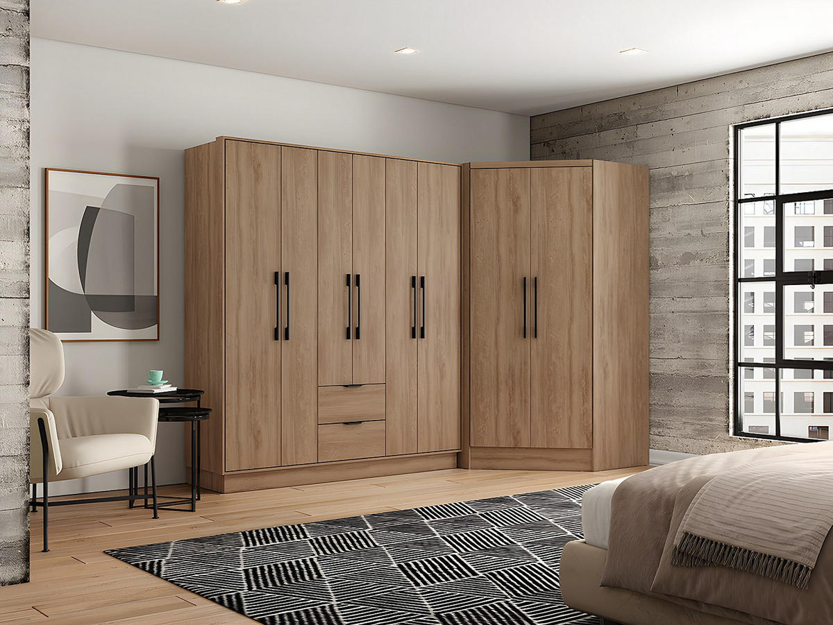 KLEIDERSCHRANK - 263.5 cm x 101.5 cm - Holz, Platte - Naturfarben Hell - FEOVA - Naturfarben, Holz (263.5/182/101.5cm) - Vente-Unique