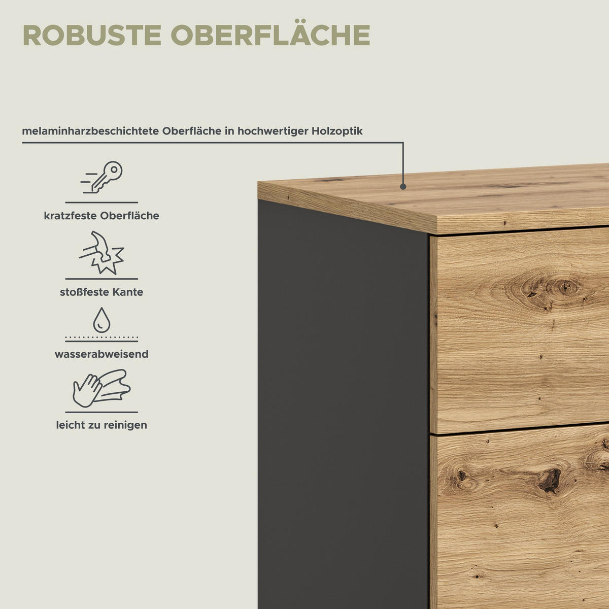 KOMMODE CANU (B/H/T: ca. 130/81/41 cm) in Basalt grau/Artisan Nachbildung - Grau, Holzwerkstoff (130/81/41cm)