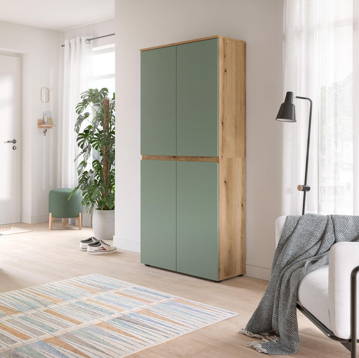 UNIVERSALSCHRANK SCARPA (B/H/T: ca. 70/175/37 cm) in Evoke Oak Nachbildung/Smoke Green - Eichefarben, Holzwerkstoff (70/175/37cm)