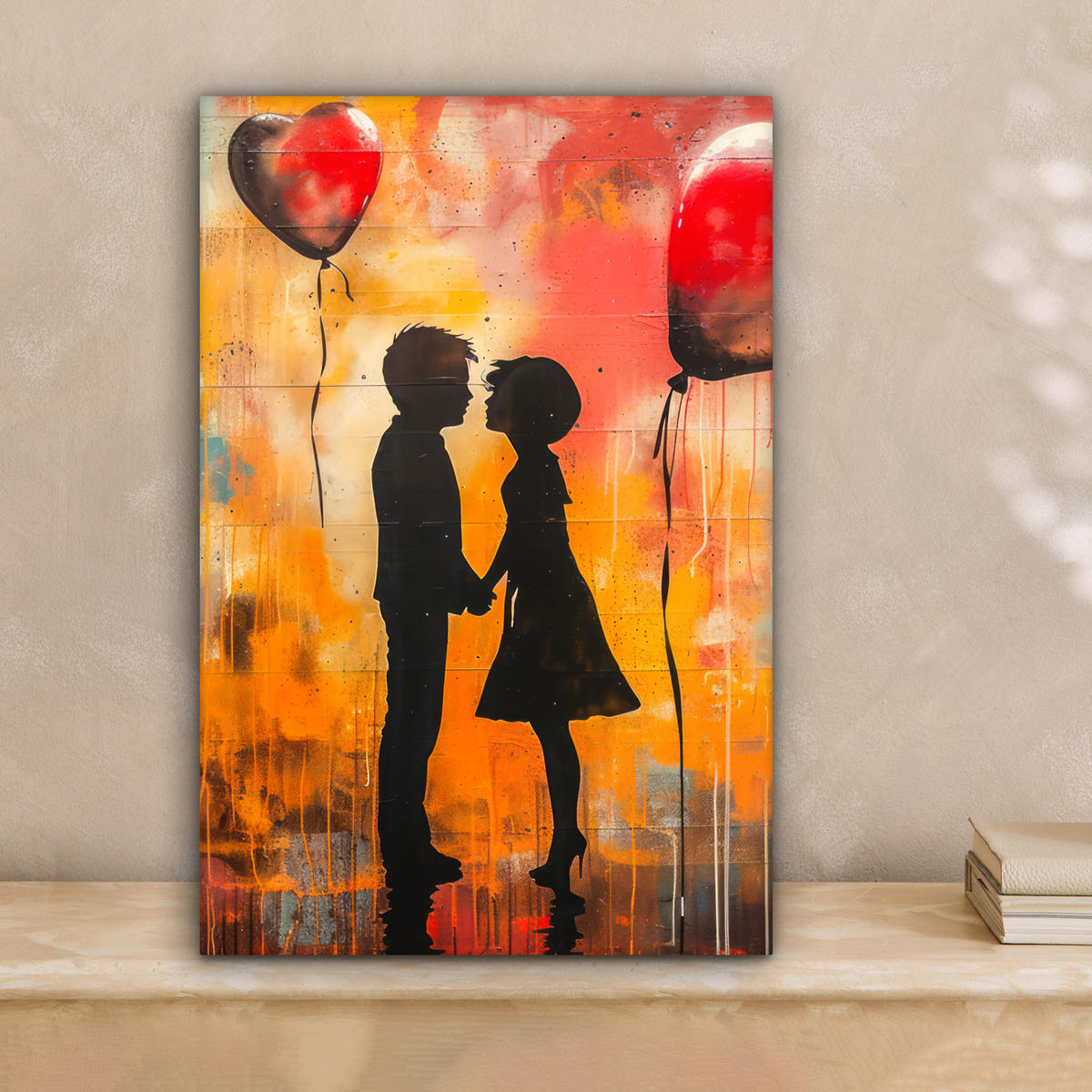 LEINWANDBILD Straßenkunst - Liebe - Graffiti - Kunst - Banksy 20x30 cm - Orange, Textil (20/30cm) - MuchoWow