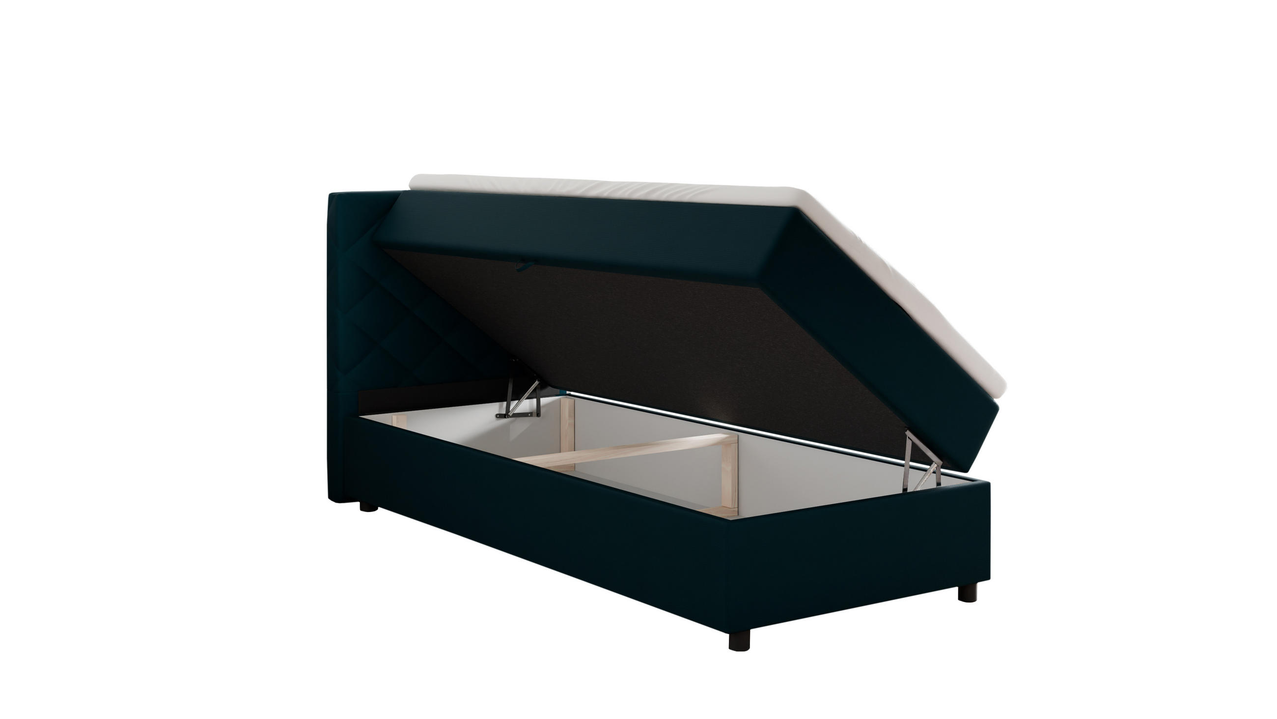 BOXBETT Diamaro 90x200 cm mit Bettkasten und Topper - Dunkeltürkis - Türkis, Holz (96/215cm) - Panda Möbel