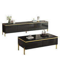 TV-MÖBEL- und Couchtisch-Set 170x38x50 cm aus Spanplatte Schwarz mit Stauraum und goldfarbenen Metallbeinen - Schwarz, Holzwerkstoff (170/50/38cm) - IVMEU