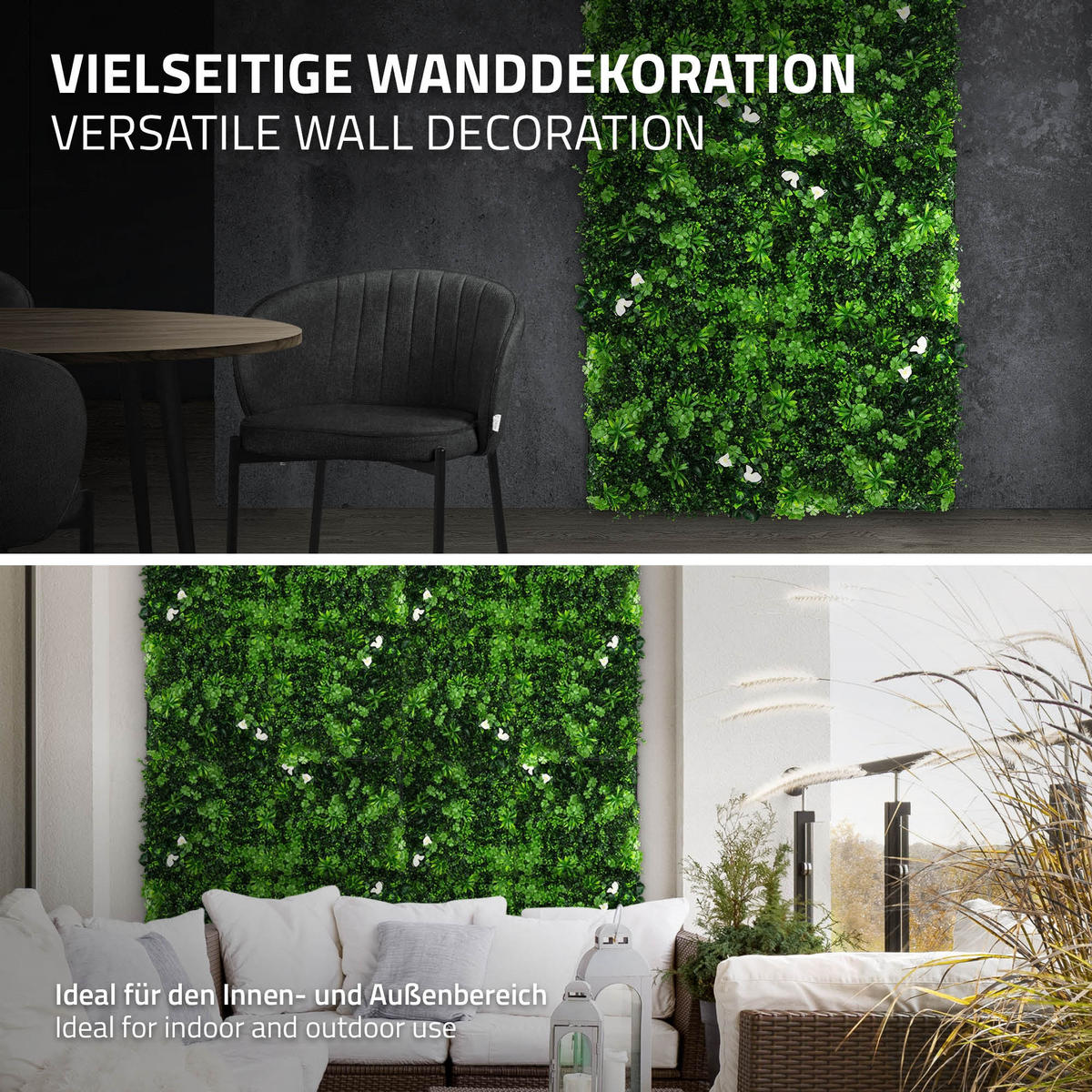 KÜNSTLICHE PFLANZENWAND 4er Set 50x50 cm Kunstpflanzen Wand Innen Aussen Grün White Jasmine - Weiß/Grün, Kunststoff (50/50/8cm) - ECD-Germany