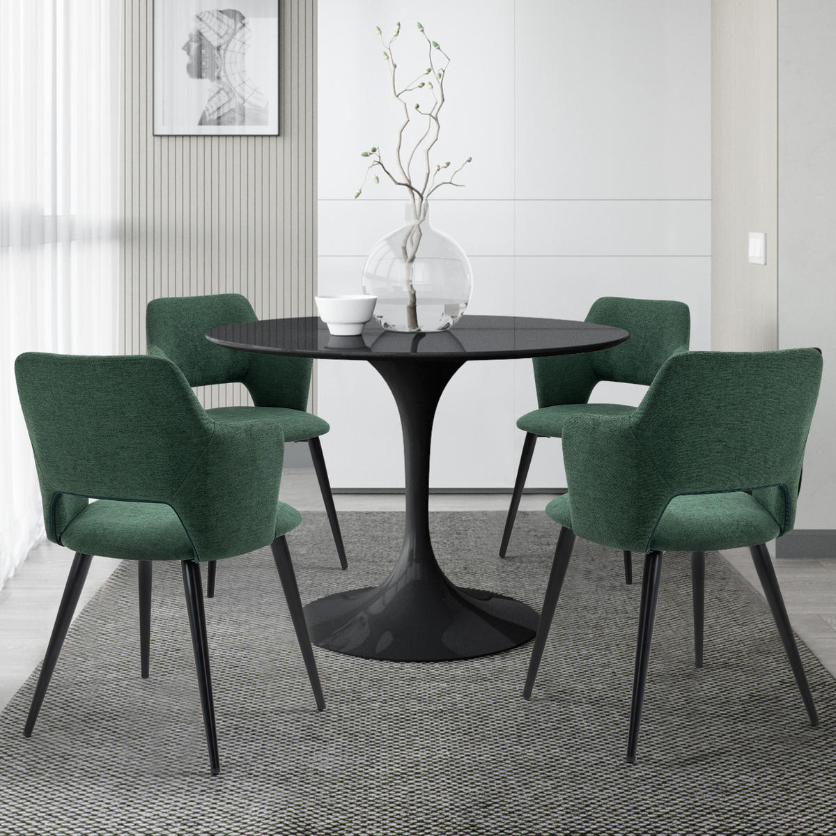 ARMLEHNSTUHL mit Stoffbezug Green 4er-Set - Grün, Textil (46/81/45cm) - Meubles Cosy