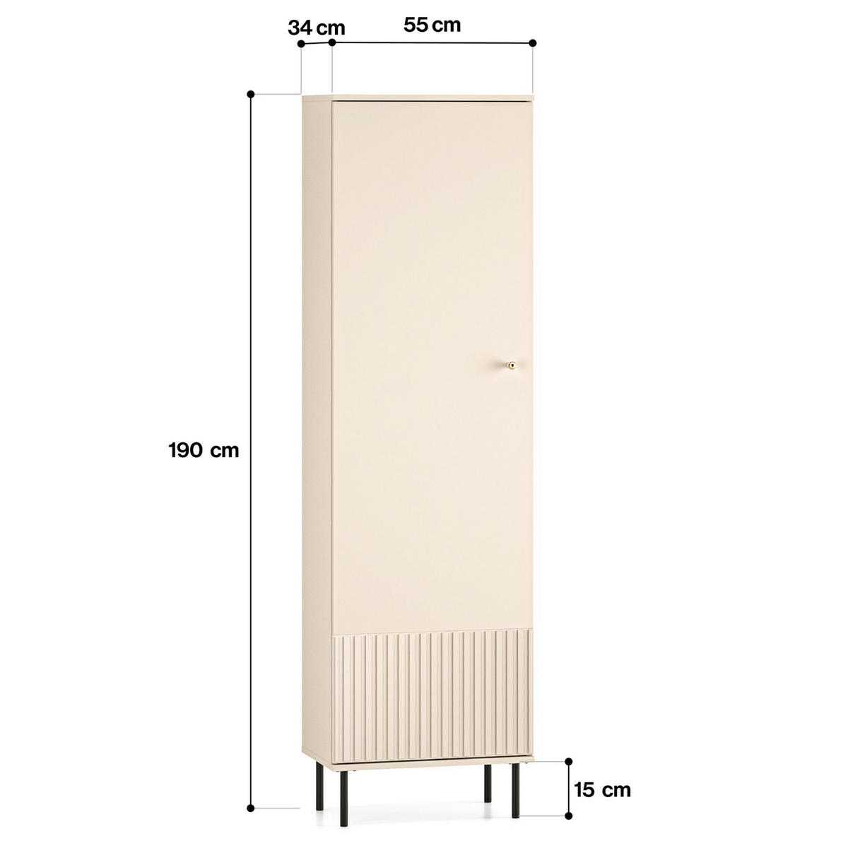 KLEIDERSCHRANK DROMA,Creme - Creme/Schwarz, Holzwerkstoff (55/190/34cm) - KONSIMO®