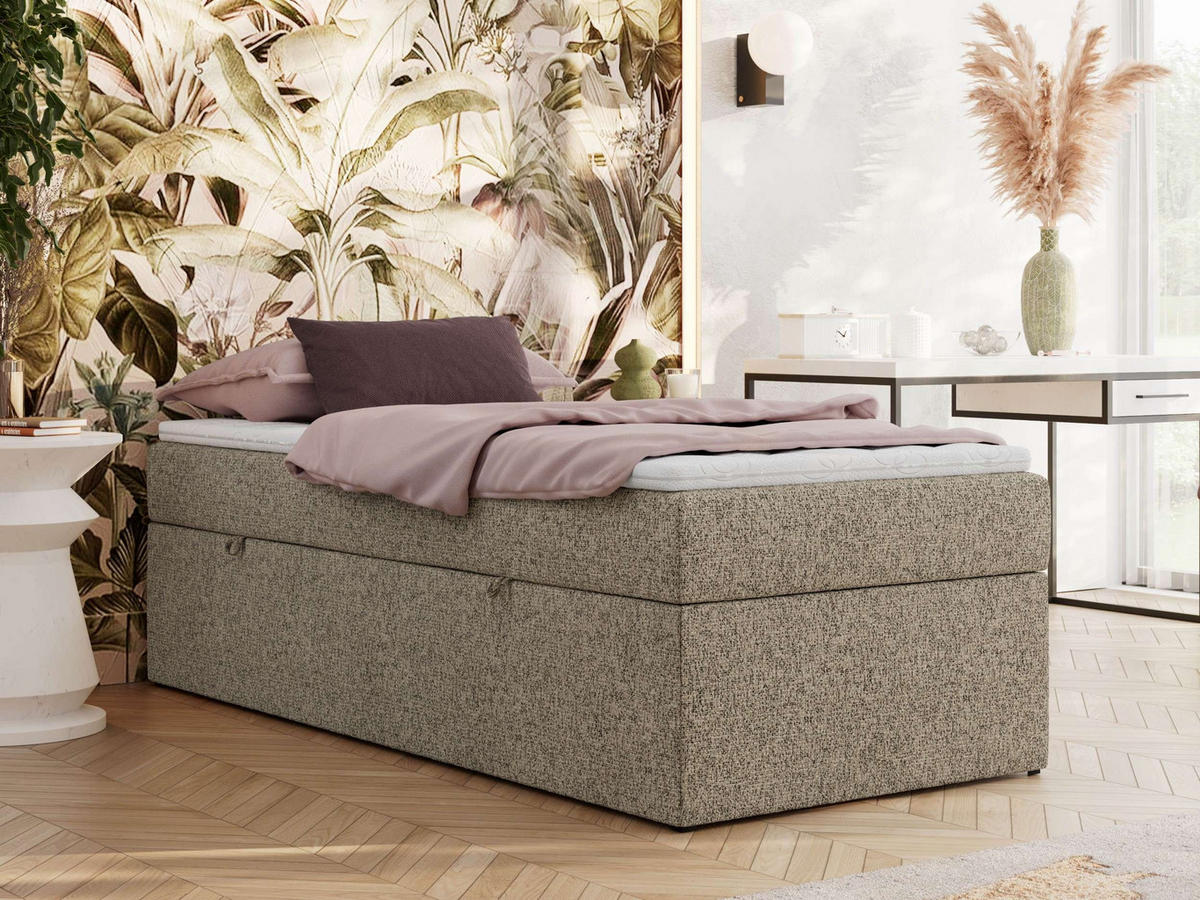 BOXBETT ZERO 90/200 - Dunkelbeige Struktur - H4 - Topper Visco - Cappuccino, Textil (90/200cm) - MKS