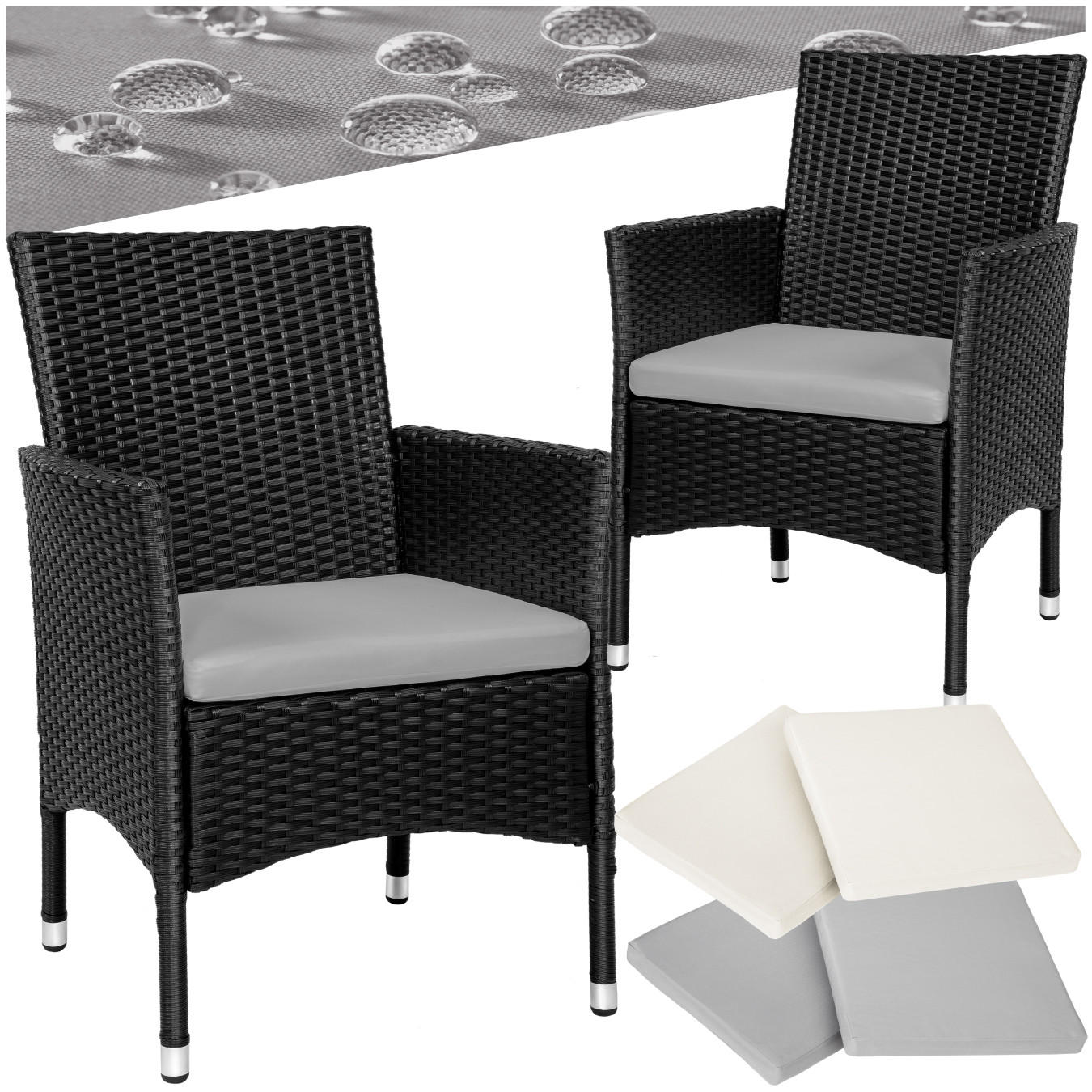 RATTANSTUHL 2er Set Nantes,59 x 57 x 85 cm,schwarz/beige - Beige/Schwarz, Kunststoff (57/85/59cm) - tectake