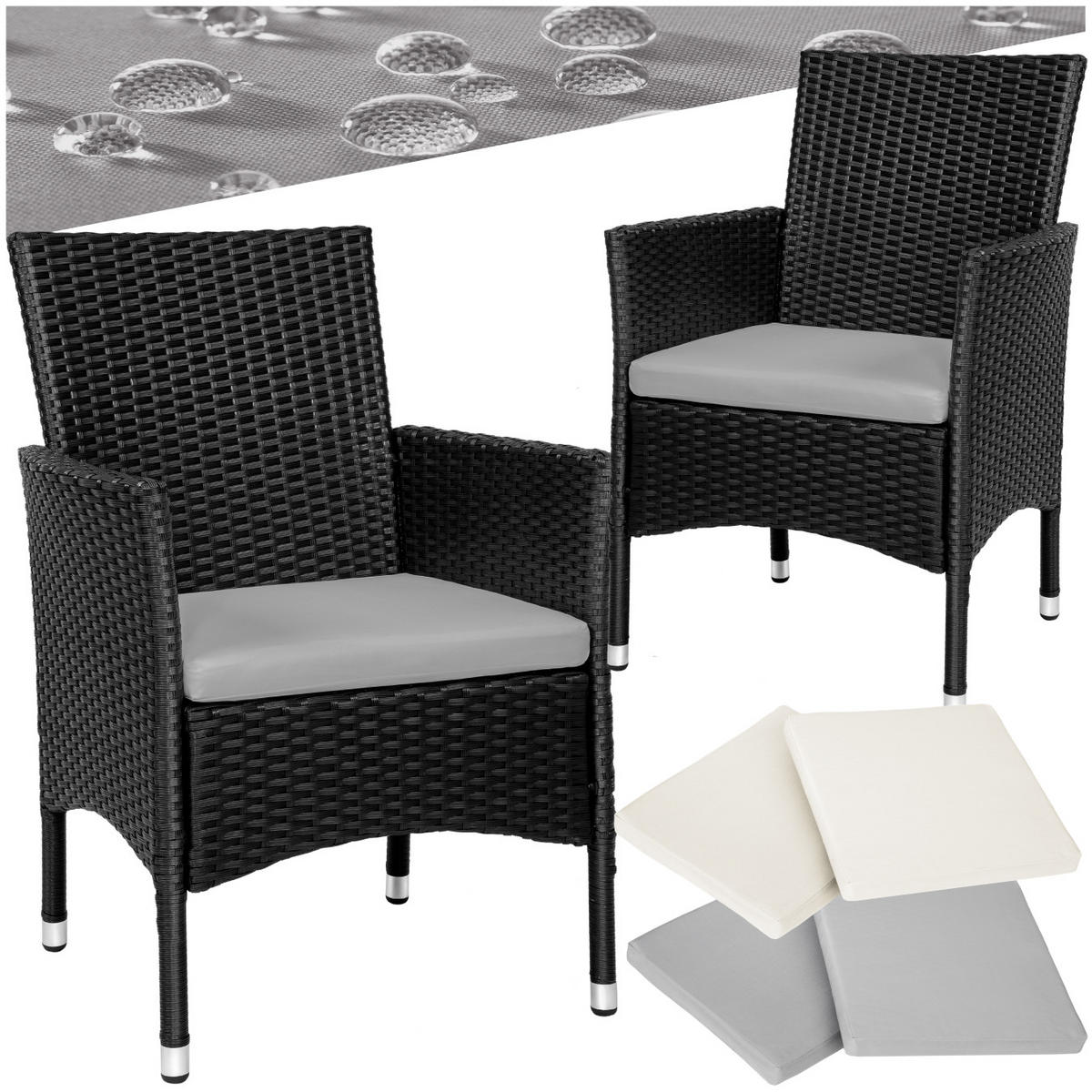 RATTANSTUHL 2er Set Nantes,59 x 57 x 85 cm,schwarz/beige - Beige/Schwarz, Kunststoff (57/85/59cm) - tectake