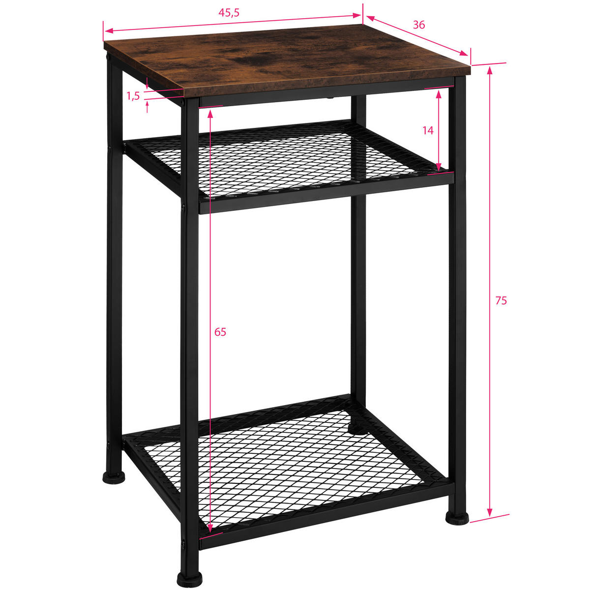 BEISTELLTISCH York,45,5 x 36 x 75,5 cm,Industrial Holz dunkel, rustikal - Rostfarben, Holz (36/45.5/75.5cm) - tectake