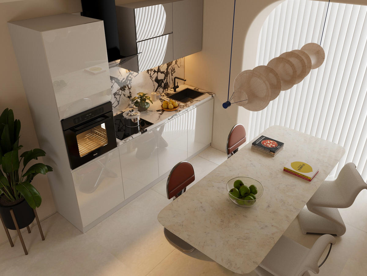 KÜCHENZEILE 240 cm Glanzia – KU-S03 – Weiß / Grau – Hochglanz - Weiß Hochglanz/Grau, Holzwerkstoff (240/212/60cm)