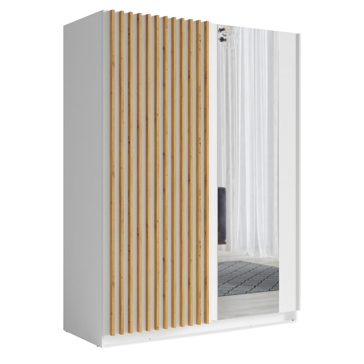 SCHIEBETÜRENSCHRANK CASTARI Weiß / Artisan Eiche - Weiß/Eiche Artisan, Holzwerkstoff (150.6/198.5/62cm) - KONSIMO®